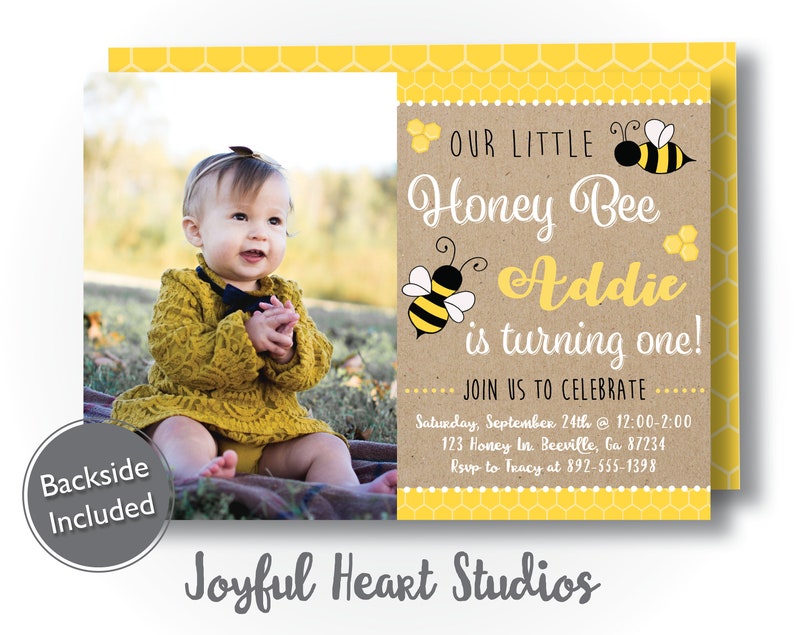 Bee Day Invitation, Bee Photo Birthday Invitation Girl, First Bee Birthday, 1st Bee Day Photo, Fun To Be One, First Birthday Invitation Girl image 1