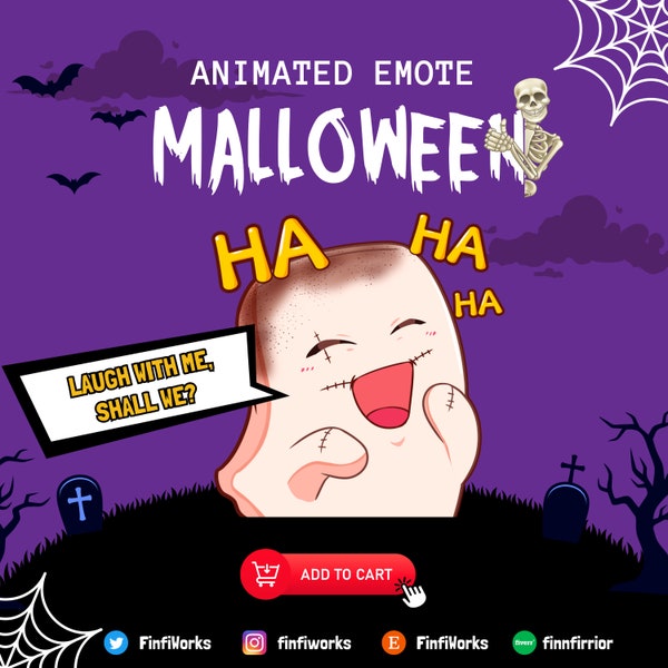 1x Halloween Animated Emote | Malloween Marshmallow Halloween Laugh - cute chibi ghost, horror kawaii emotes