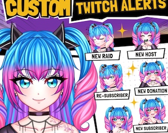Alertas personalizados do Twitch no Vtuber, alertas animados do Twitch, alertas animados do Twitch, estilo anime, alertas animados do Twitch, alertas animados do Twitch