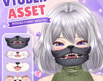 Pacote de recursos Live2D para VTubers com boca peluda | Boca animada para VTube Studio | Expressões de gato, cachorro, lobo e hamster | Modelo adicional para VTuber