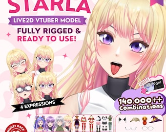 Modelo de Vtuber Starla personalizável com rigging Live2D, corpo inteiro articulado, compatível com vBridger, Vtuber Anime