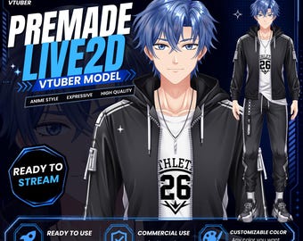 Modelo VTuber masculino personalizável em Live2D, Sora | Rigging de corpo inteiro | Compatível com vBridger | VTuber de anime | Avatar VTuber para transmissões ao vivo