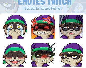 Pacote com 6 emotes de furão kawaii para Twitch | Pronto para usar | Download instantâneo | Compatível com Discord e YouTube