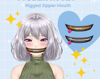 Modelo de avatar para Vtuber com zíper na boca (Download instantâneo) | Pronto para usar, sobreposição para streamers no OBS, avatar para transmissões no Twitch e YouTube, Download instantâneo