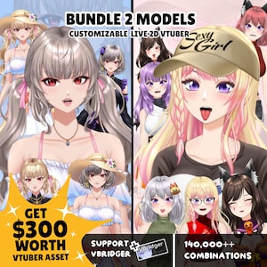 BUNDLE Duo Vtuber Customizable Live2D VTuber Models | Fully Customizable | VBridger, vtuber model, Premade Vtuber, High Quality Anime Girl