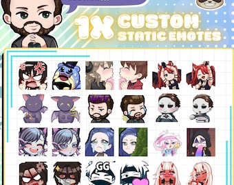 1x Custom Static Vtuber Emotes, Sticker Emotes, Sub Badge for Streamers, Twitch, Youtube, Discord, Chibi Emotes