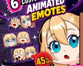 6 Custom Animated Chibi Emotes for Twitch & VTuber | Kawaii GIF Emote Pack | Discord Streamer Emote Commission