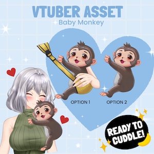 Cute Monkey VTuber Asset Companion | Stream Mascot for VTube Studio | Character Add On  | Instant Download, Emotional Support Stuffed Animal