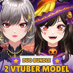 Customable Premade Live2D VTuber Model Bundle | Starla & Selena anime Models Avatar Fully Rigged VBridger Ready VTube Studio Stream asset