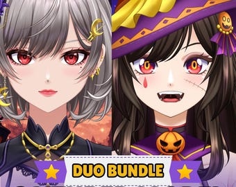Pacote de modelos Live2D personalizáveis para VTuber | Avatares de anime Starla e Selena totalmente equipados e prontos para VBridger, ideais para transmissões ao vivo no VTube Studio.