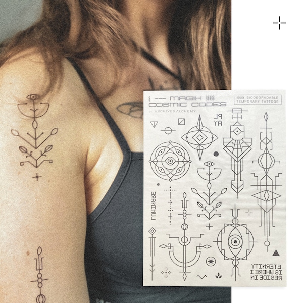 temporary tattoo sticker sheet : magik cosmic codes | sacred geometry & mysticism | biodegradable