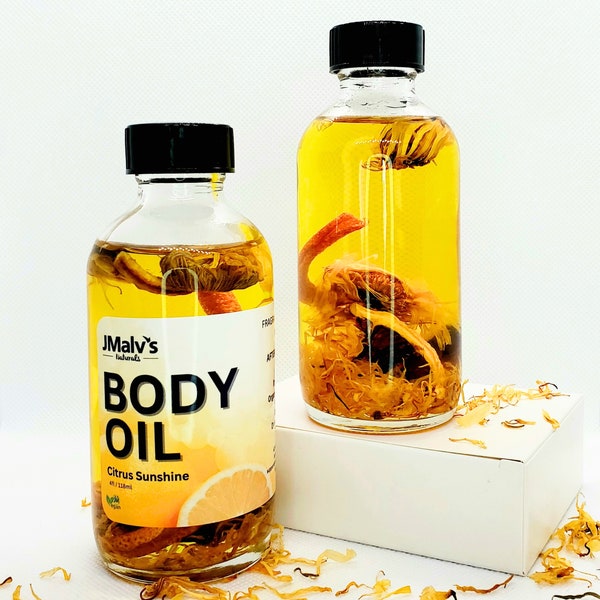 Citrus Sunshine Body & Massage Oil, Calendula Infused Oil, Fragrance Golden Jojoba Oil, Bath Oil