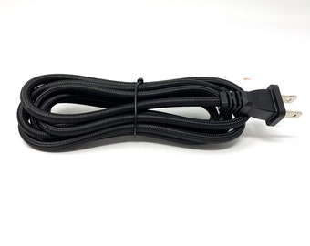 Follite Black Cloth Covered Round Lamp Wire with Plug | 8 Feet Long