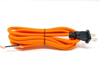 Follite Orange Cloth Covered Round Lamp Wire with Plug | 8 Feet Long