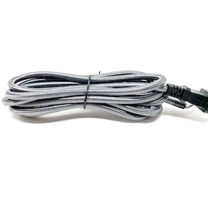 Follite Silver Cloth Covered Round Lamp Wire with Plug | 8 Feet Long