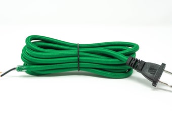 Follite Green Cloth Covered Round Lamp Wire with Plug | 8 Feet Long