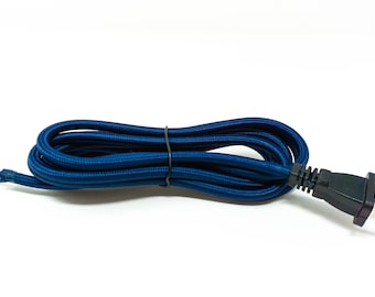Follite Blue Cloth Covered Round Lamp Wire with Plug | 8 Feet Long