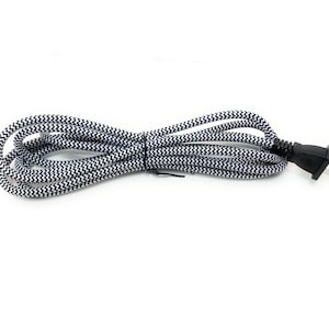 Chevron Cloth Covered Lamp Wire with Plug - Black & White, 8 ft