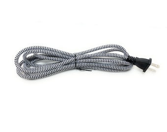 Chevron Cloth Covered Lamp Wire with Plug - Black & White, 8 ft