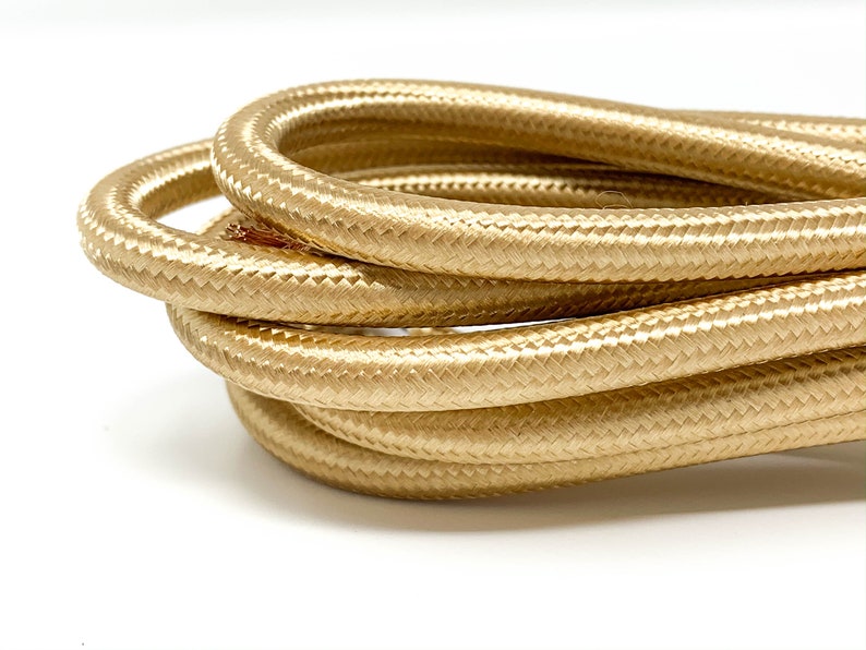 Follite Gold Cloth Covered Round Lamp Wire With Plug 8 Feet Etsy