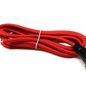 Follite Red Cloth Covered Round Lamp Wire with Plug | 8 Feet Long