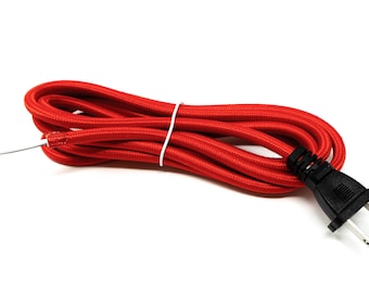 Follite Red Cloth Covered Round Lamp Wire with Plug | 8 Feet Long