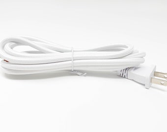 Follite White Cloth Covered Round Lamp Wire with Plug | 8 Feet Long