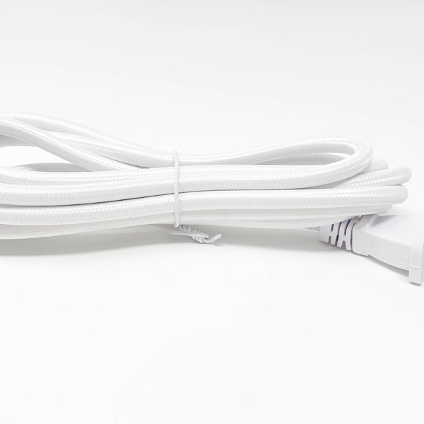 Follite White Cloth Covered Round Lamp Wire with Plug | 8 Feet Long