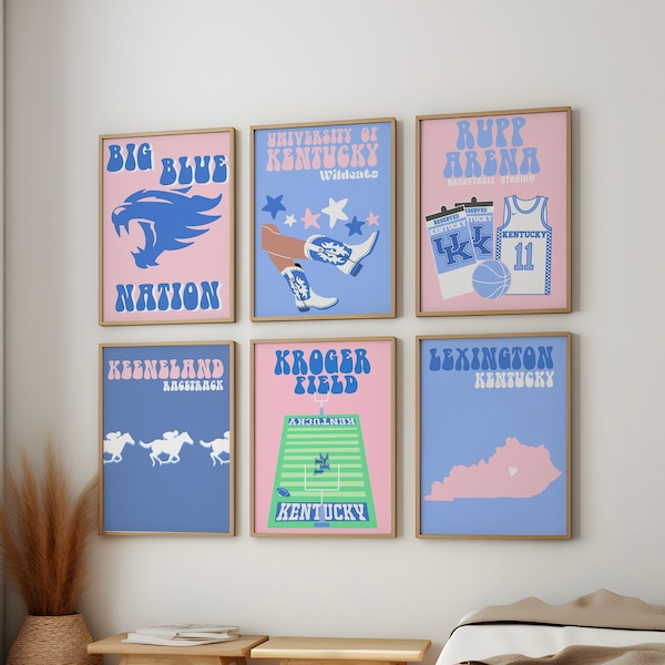 University Of Kentucky | Digital Prints set of 6 | preppy wall art, dorm decor, trendy modern girly prints