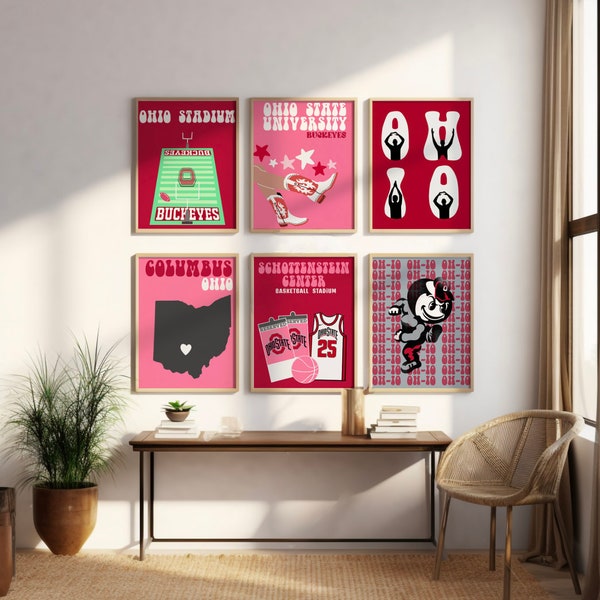 Ohio State | Digital Prints set of 6 | preppy wall art, dorm decor, trendy modern girly prints