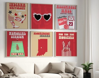 Indiana University | Digital Prints set of 6 | preppy wall art, dorm decor, trendy modern girly prints