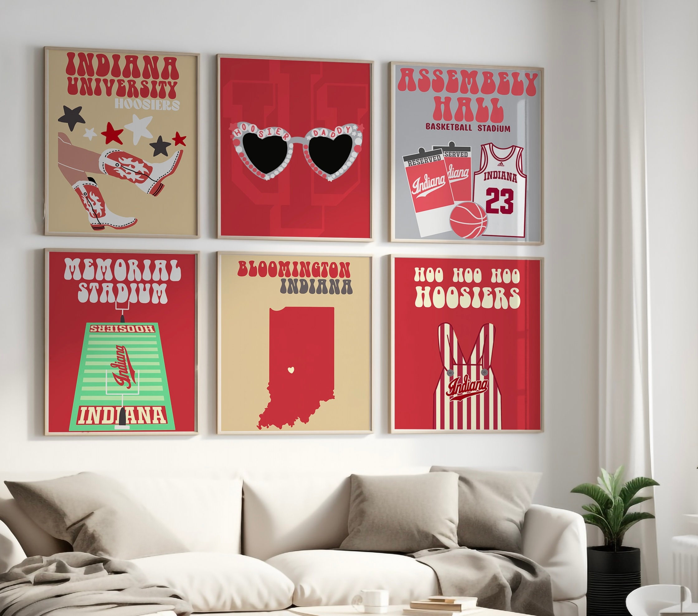 Indiana University Digital Prints Set of 6 Preppy Wall Art, Dorm Decor ...