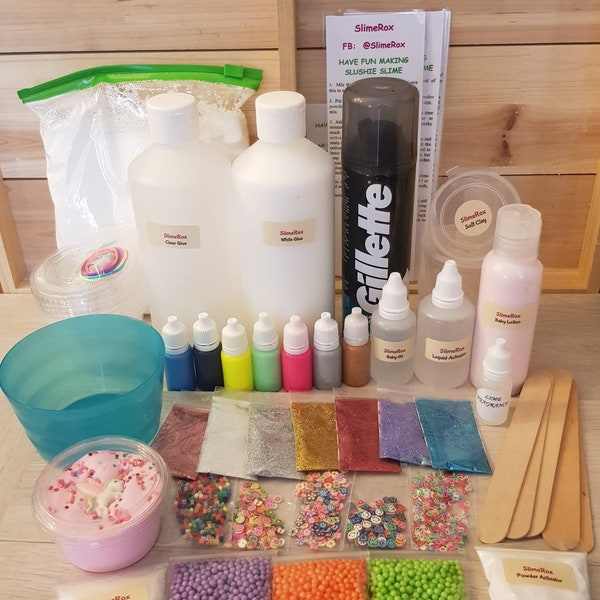 MASSIVE all in 1 SLIME KIT Clear, Crunchy, Butter, Foam & Slushy Slime, Ideal Gift or Perfect Sleepover Necessity....No Borax used
