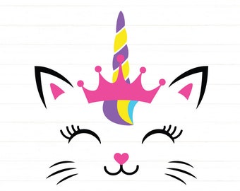 Caticorn SVG: Unicorn Cat Face with Crown (Cut File)