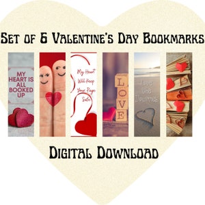 Set of 6 Valentine&#39;s Day Bookmarks, Digital Bookmarks to Download