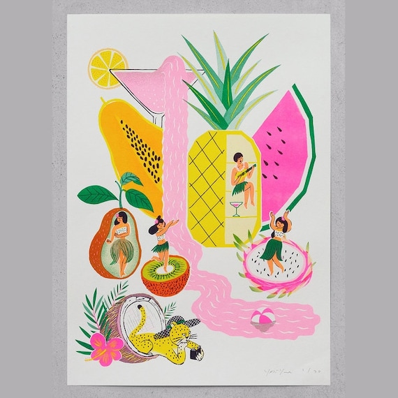 Riso A2 art print: Tropical Falls, by Yeji Yun