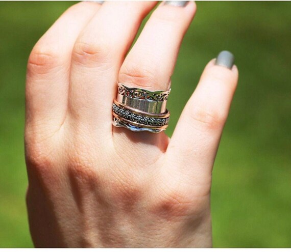 Spinner Band Ring Plain Spinner Ring Women/'s Ring 3 Rings Handmade Ring Fidget Ring Thumb Ring Birthday Gift Designer Ring