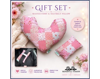 Mastectomy Pillow Gift Set: Heart Comfort Pillow & Seatbelt Cushion
