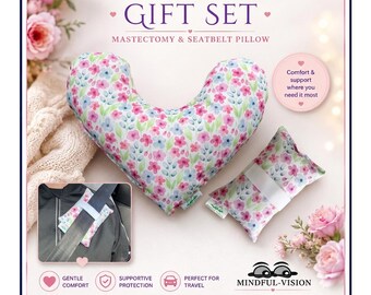Mastectomy Pillow Gift Set: Heart Comfort Pillow & Seatbelt Cushion