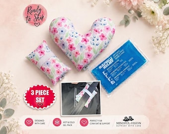 Mastectomy Pillow Gift Set: Heart Comfort, Seatbelt Cushion & Hot/Cold Pack
