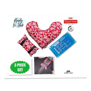 Mastectomy Pillow Gift Set: Heart Comfort, Seatbelt Cushion & Hot/Cold Pack