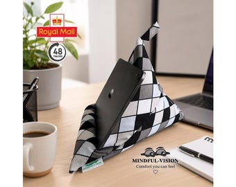 Grey Check Tablet Pillow: Grey Cotton Bean Bag Stand