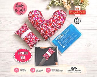 Mastectomy Pillow Gift Set: Heart Comfort, Seatbelt Cushion & Hot/Cold Pack
