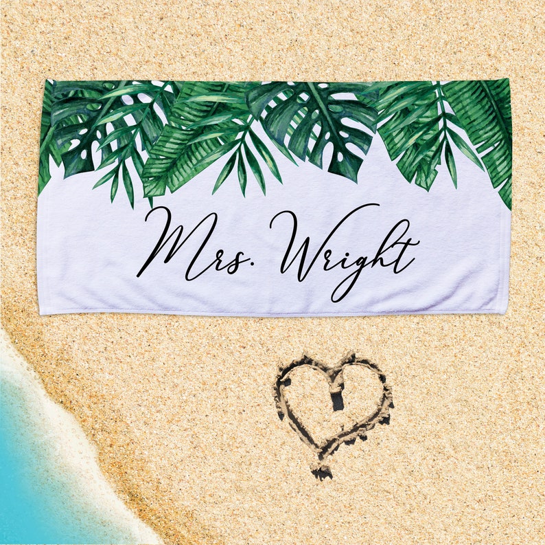 Personalized Honeymoon Beach Towel Tropical Palm Etsy