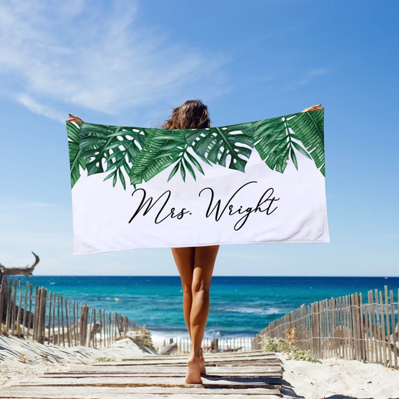 Personalized Honeymoon Beach Towel Tropical Palm Etsy