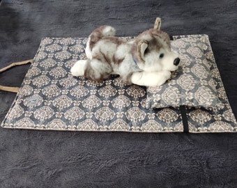 Elegante Druckmatte- Doppeldecke mit Kissen für Hunde. Sanft kuscheliges Katzenbett. Velour Bett mit Kissen für Haustiere.