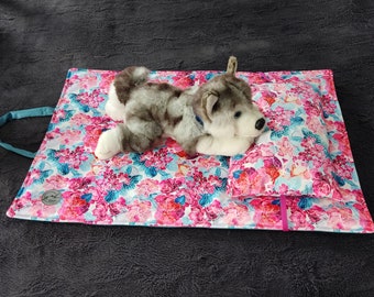 Blumenmatte- Doppeldecke mit Kissen für Hund. Sanft kuscheliges Katzenbett. Velour Bett mit Kissen für Haustiere.