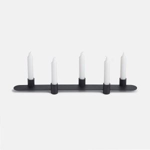 Minimalist candle holder, holds 5x 3/4" diameter candles, black or beige textured powder coated steel