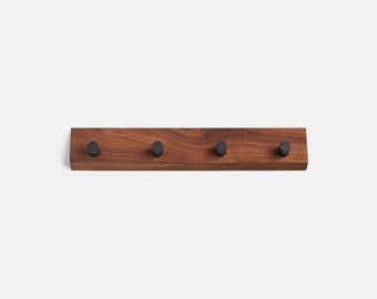 Modern Walnut or Birch Wall Hook Rail, Available in 4 or 6 Hook Variants, Minimalist Form, Modern Peg Rail, Wood Pegs