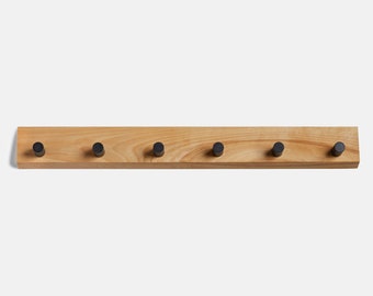 Modern Walnut or Birch Wall Hook Rail, Available in 4 or 6 Hook Variants, Minimalist Form, Modern Peg Rail, Wood Pegs